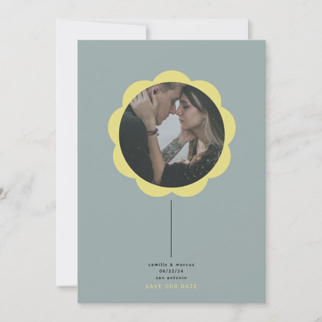 Flower Photo Frame Save the Date card (Front)