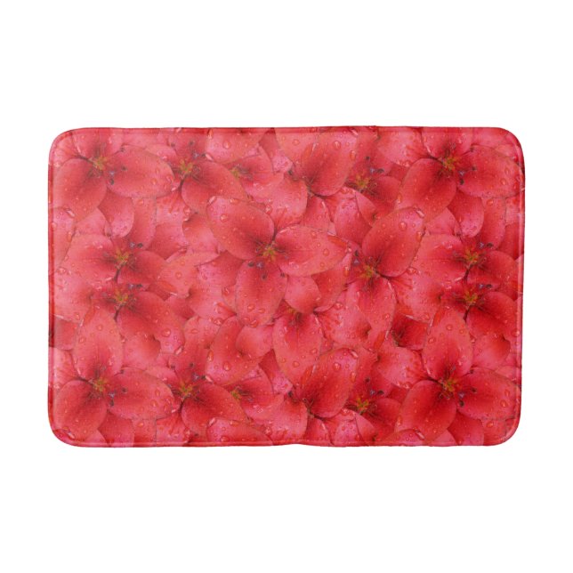 Flower Photo Red Garden Lilies Raindrops Bath Mat (Front)