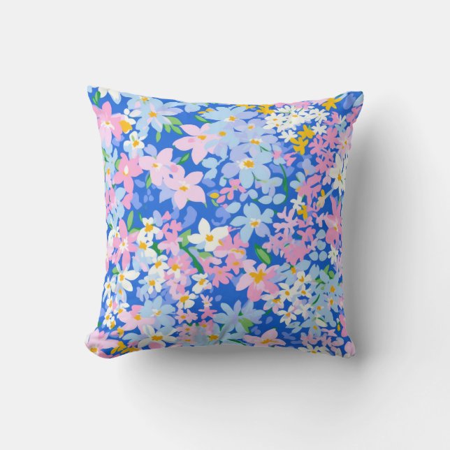 Flower Pillow, Floral Pillow, Pink Blue Pillow (Front)