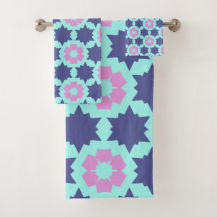 Flower Pink Blue star flowers pattern Bath Towel Set