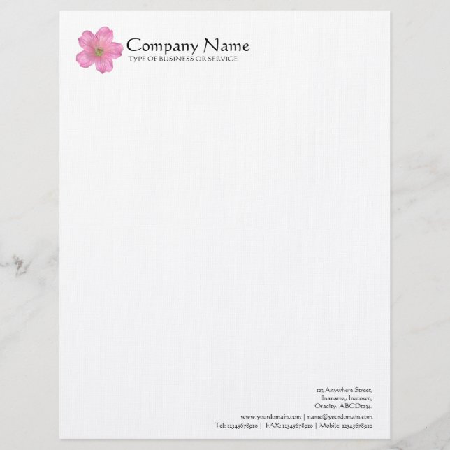 Flower - Pink Geranium Personalised Letterhead (Front)