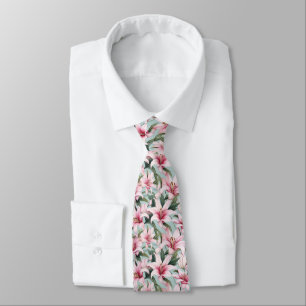 Flower pink lilies cottagecore pattern wildflower tie