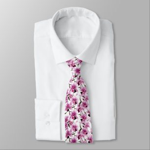 Flower pink orchids cottagecore pattern wildflower tie