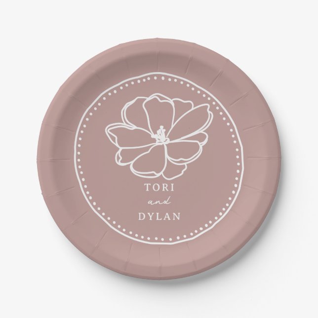 Flower Pink Wedding Paper Plate (Front)