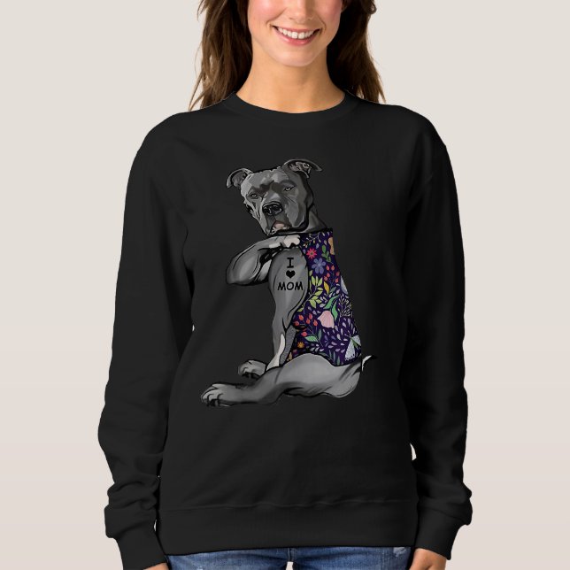 Flower Pitbull I Love Mum Pitbull Tattoo Mothers D Sweatshirt (Front)
