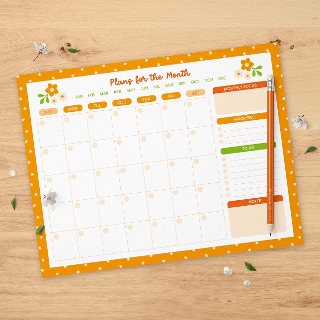 Flower Polka Dots Monthly Sunday Start Planner Notepad (Creator Uploaded)