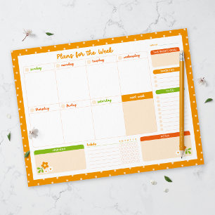 Flower Polka Dots Weekly Sunday Start Planner Notepad