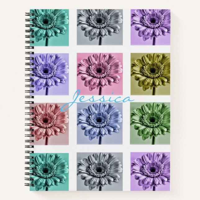 Flower Pop Art Squares Personalised Notebook (Front)