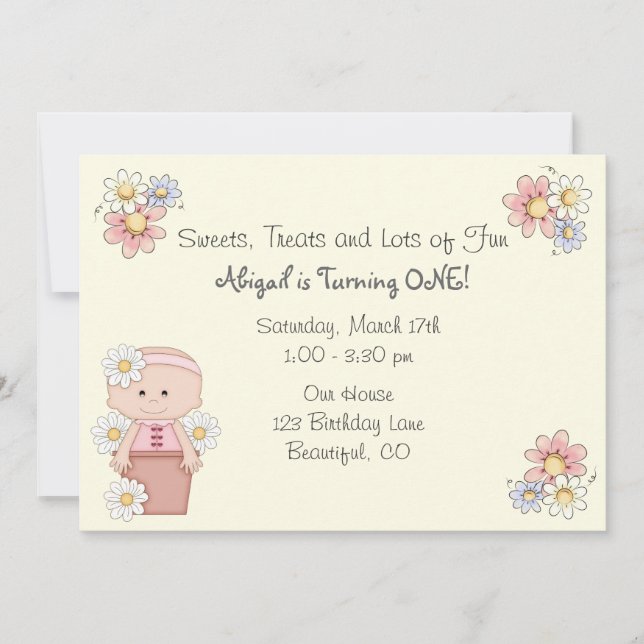 Flower Pot Baby 1st Birthday Invitations for Girls (Front)
