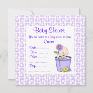 FLOWER POT BABY SHOWER INVITATION Purple