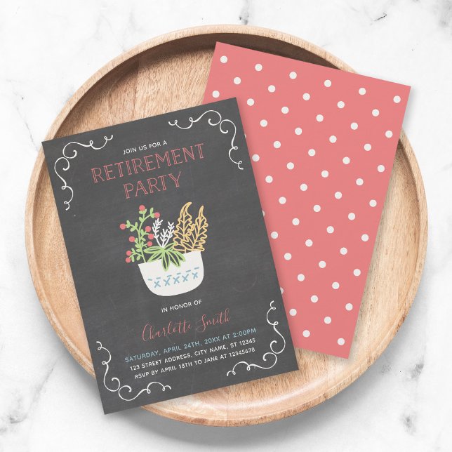 Flower Pot Chalkboard Retirement Party Invitation (Creator Uploaded)