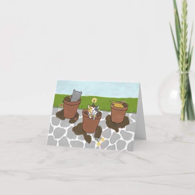 Flower Pot Kittens Note Card (Front)
