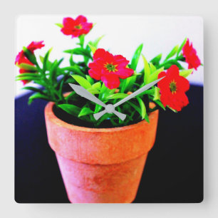 Flower Pot Square Wall Clock