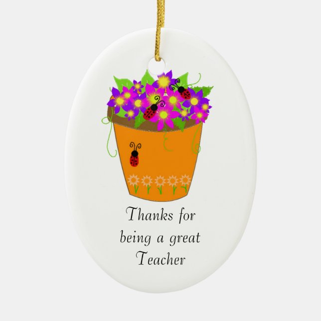 Flower Pot Teacher Thanks Ceramic Tree Decoration (Front)