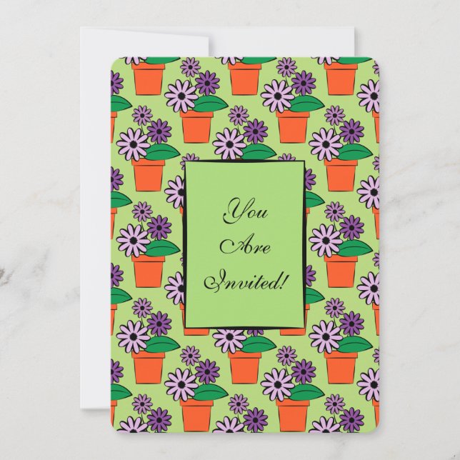 Flower Pots Purple Daisies Invitation (Front)