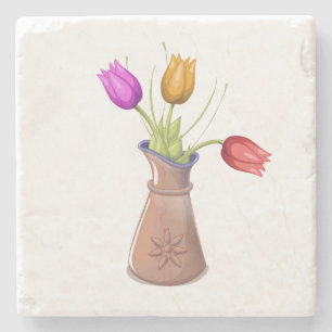Flower Pots Stone Coaster