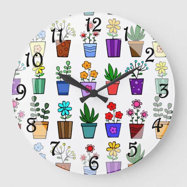  Flower  Pots Wall Clock (Front)