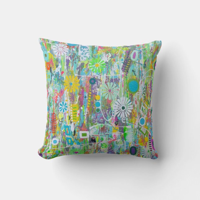 Flower Power 16 x 16 Cotton Throw Pillow (Front)