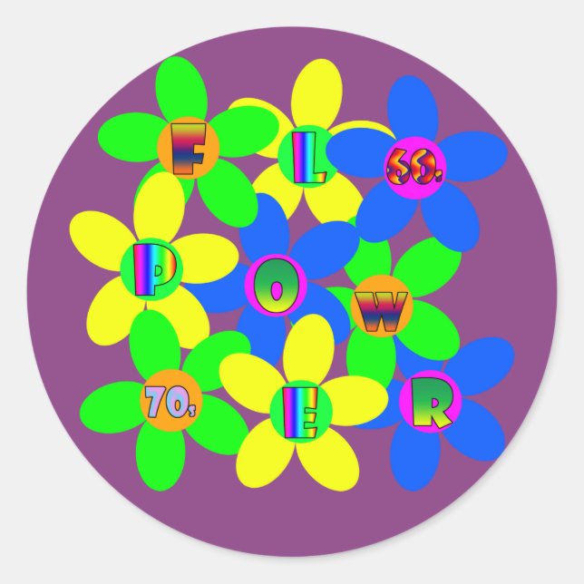 Flower Power 60s-70s 2 Classic Round Sticker (Front)