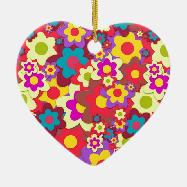 Flower Power 60s hippy Ceramic Ornament (Front)