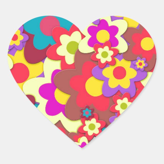 Flower Power 60s hippy Heart Sticker (Front)