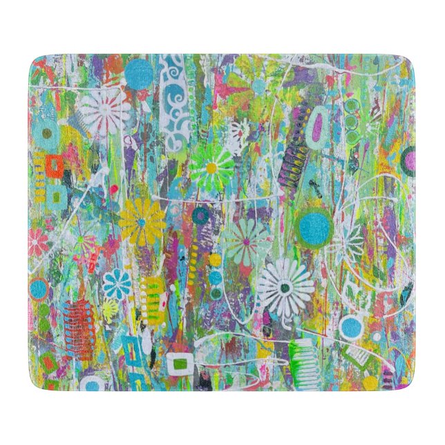 Flower Power 6 x 7 Deco Glass Cutting Board (Front)