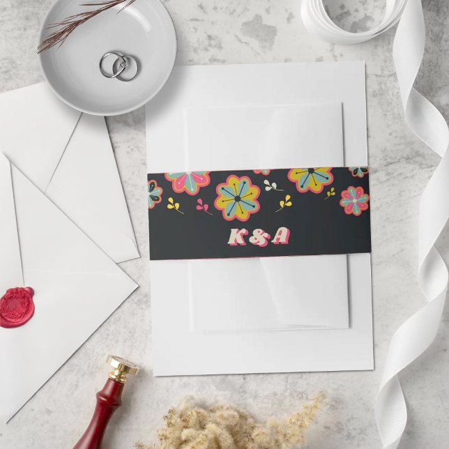 Flower Power 70's Retro Groovy Wedding Invitation Belly Band (Creator Uploaded)