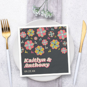 Flower Power 70's Retro Groovy Wedding Napkin