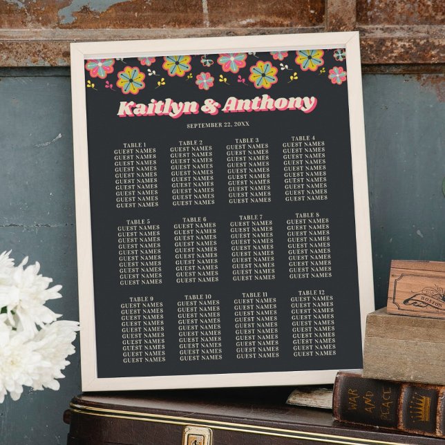 Flower Power 70's Retro Groovy Wedding Seating Poster (Creator Uploaded)