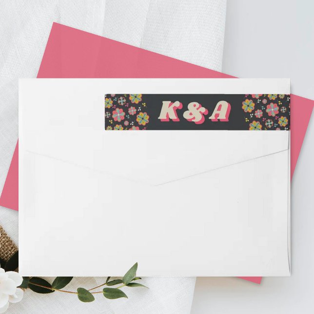 Flower Power 70's Retro Groovy Wedding Wrap Around Label (Creator Uploaded)