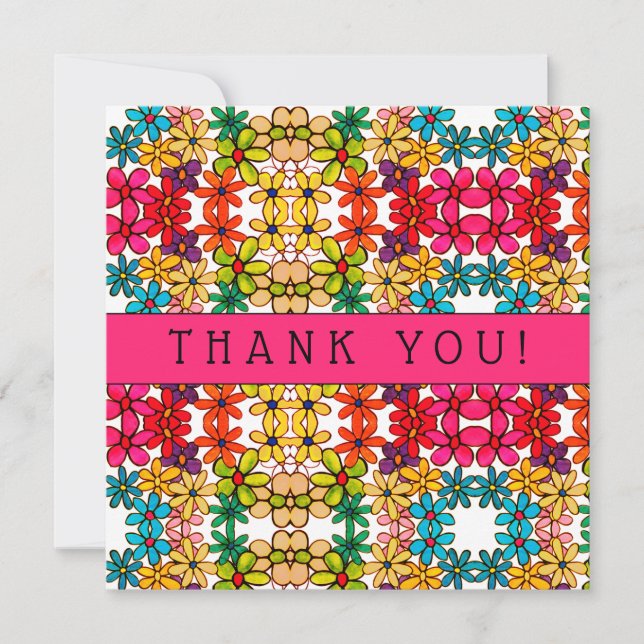 Flower Power Abstract Kaleidoscope Pattern Thank You Card (Front)