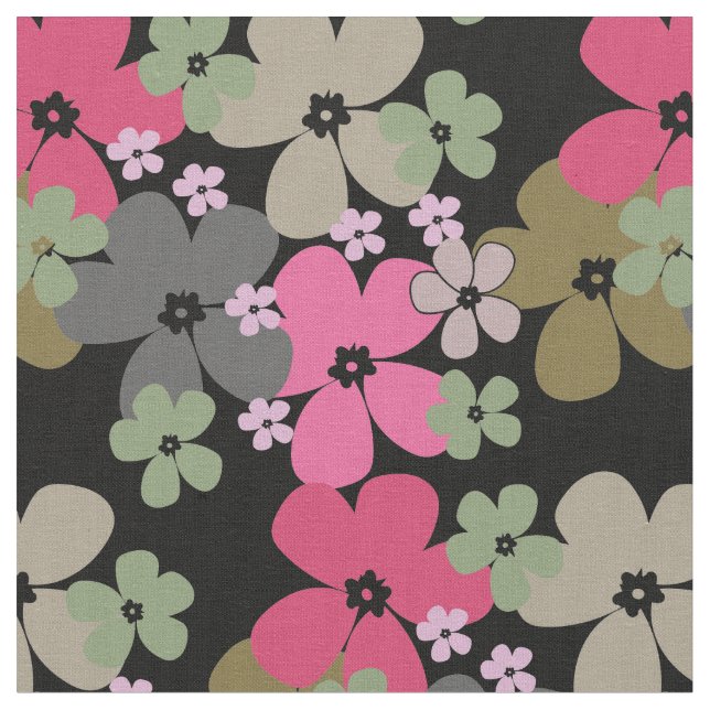 Flower Power Black Fabric (Close Up)