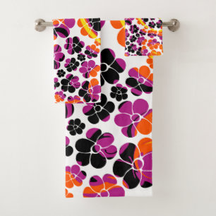 Flower Power - Black, Pink, Orange and Yellow Bath Towel Set