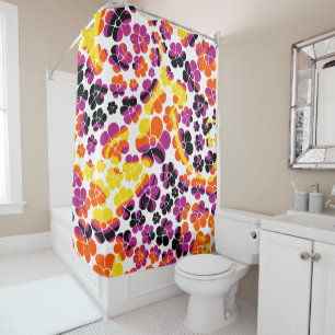 Flower Power - Black, Pink, Orange and Yellow Shower Curtain