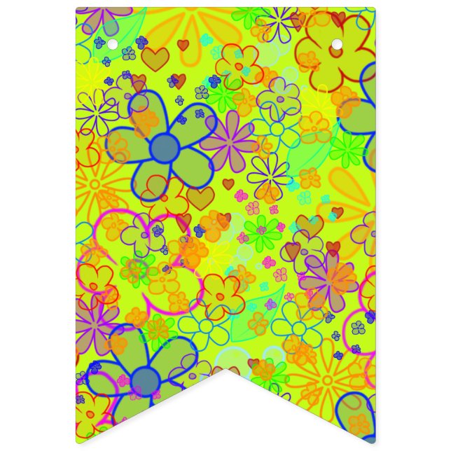 Flower Power Blossoms - coloured pattern 1 Bunting (First Flag)