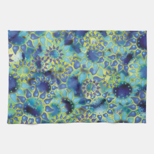 Flower Power Blue Petalled Flowers Tea Towel