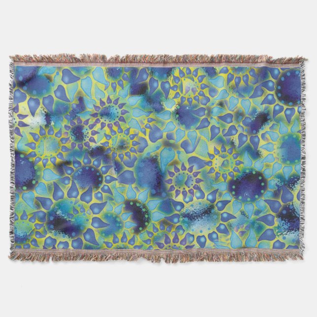 Flower Power Blue Petalled Flowers Throw Blanket (Front)