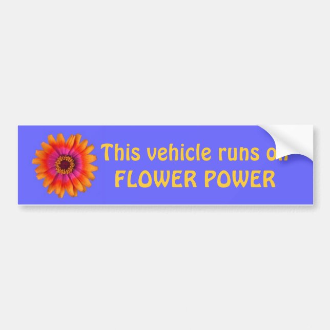 flower power bumper sticker blue, This vehicle ... (Front)