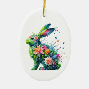 Flower Power Bunny Rabbit  Ceramic Ornament