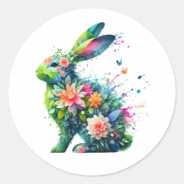 Flower Power Bunny Rabbit Classic Round Sticker (Front)