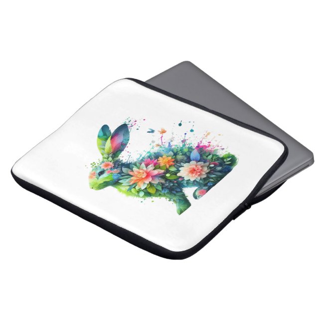 Flower Power Bunny Rabbit Laptop Sleeve (Front Top)