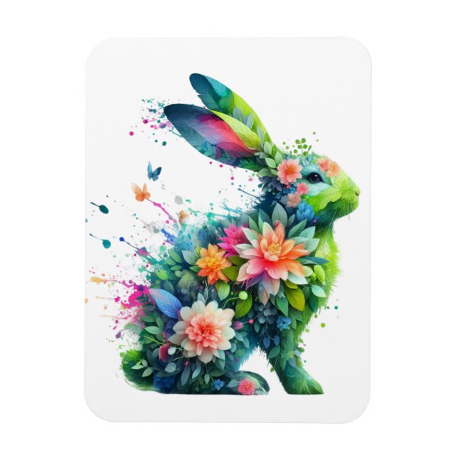 Flower Power Bunny Rabbit Magnet (Vertical)
