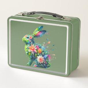 Flower Power Bunny Rabbit Metal Lunch Box