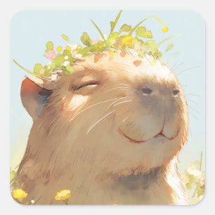 Flower Power Capybara Square Sticker