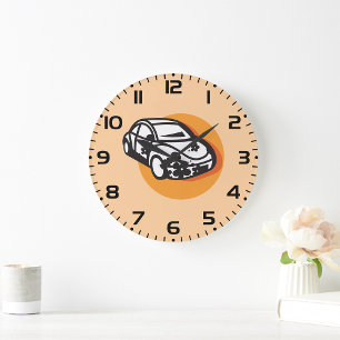 Flower Power Car Cute Hippie Style Large Clock