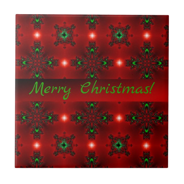 Flower Power, Christmas Magic in Red and Green Ceramic Tile (Front)