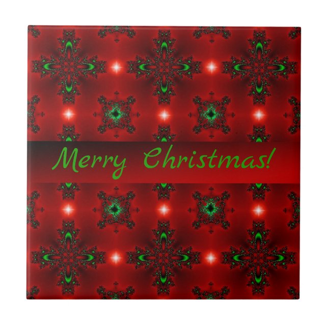 Flower Power, Christmas Magic in Red and Green Ceramic Tile (Front)