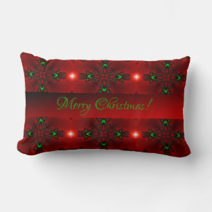 Flower Power, Christmas Magic in Red and Green Lumbar Cushion