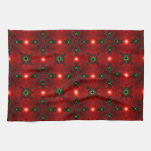 Flower Power, Christmas Magic in Red and Green Tea Towel