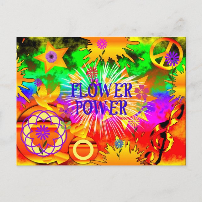 Flower Power - Colourful 1960s Motif Postcard (Front)